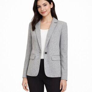 EUC Women's LOFT Herringbone One-button Washable Blazer Suit Coat Size 2P Gray